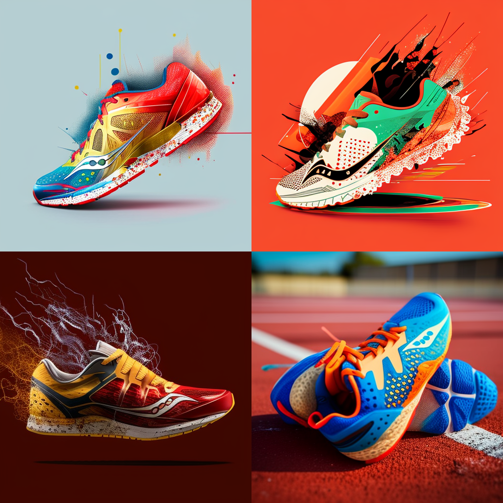 Midjourney - Příklady promptů: Saucony běžecké boty